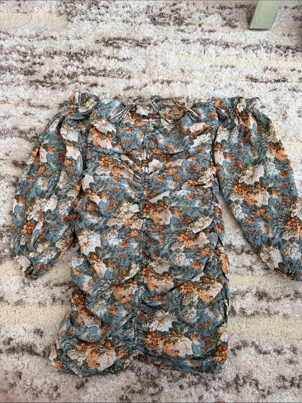 Hello Molly Blue Floral Mini Dress with Orange & Cream Blossoms